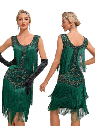 1920s V-Neck Sequined Mesh Mermaid Dress