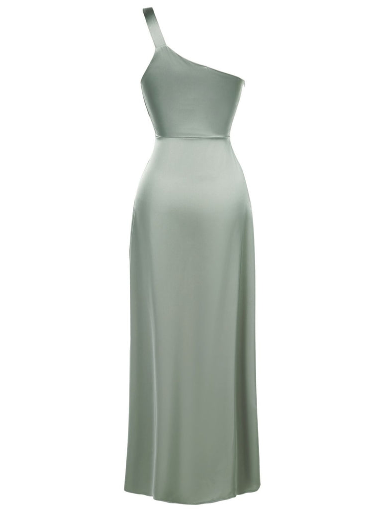 1940s Solid Satin One-Shoulder Dress