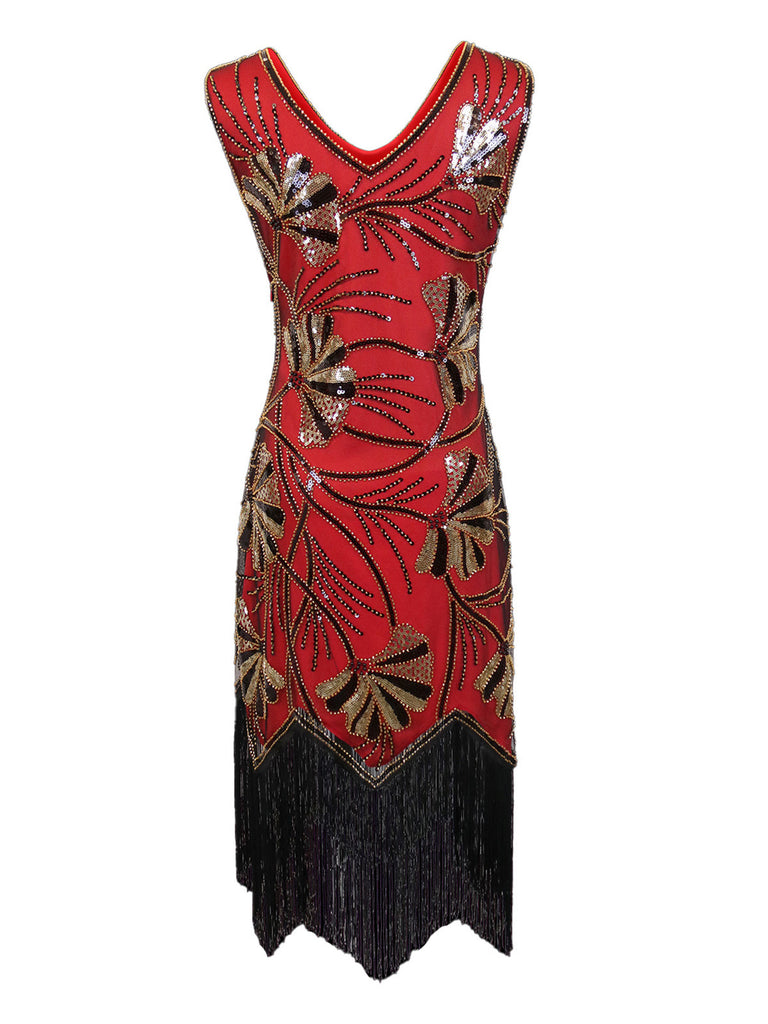 1920s V-Neck Sequined Beading Flapper Dress