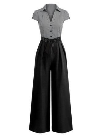 [Pre-Sale] Black 1950s Striped Lace-up Jumpsuit