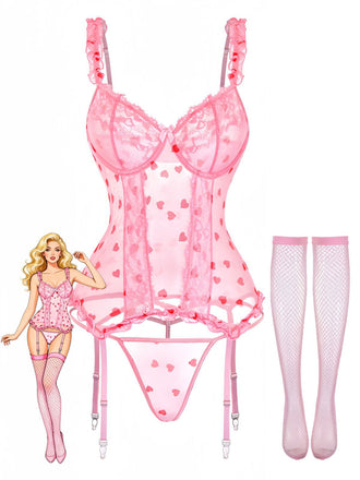 1980s Heart Lace Sheer Bodysuit Nighties