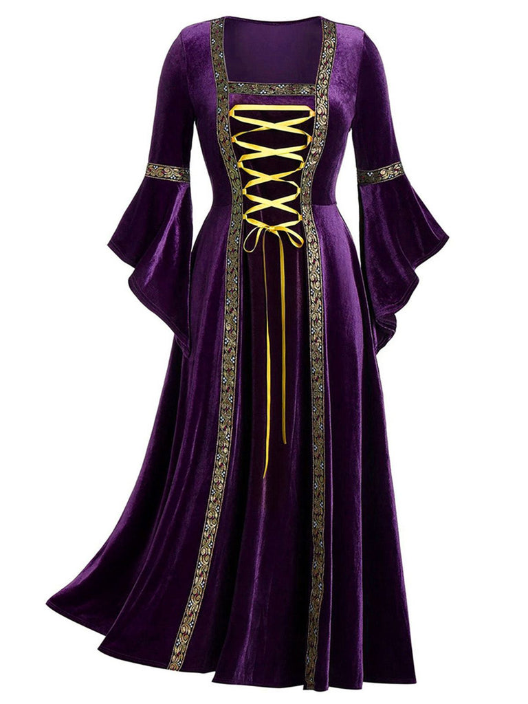 1930s Medieval Renaissance Velvet Gold Trim Dress