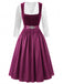 Plum 1950s Square Neck Velvet Polka Dot Dress & Apron & Lace Top
