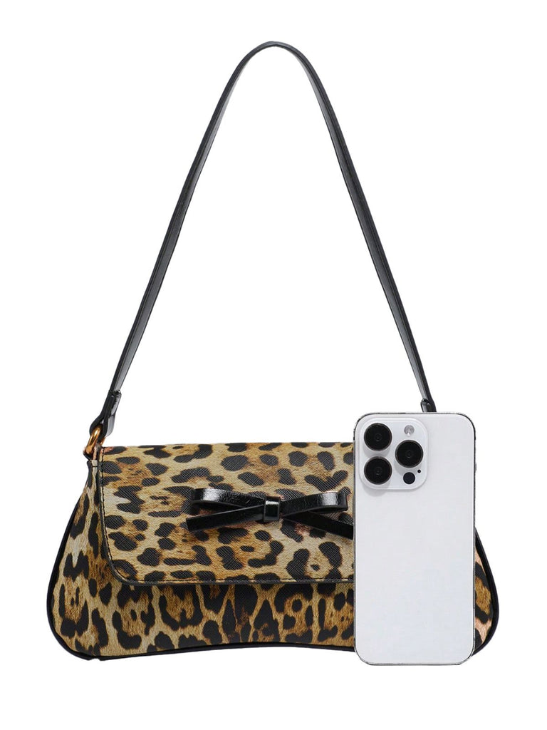 Vintage Leopard Print Single Shoulder Underarm Baguette Bag