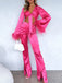 2PCS 1970s Feather Cuff Tie-Up Crop Top & Slit Pants