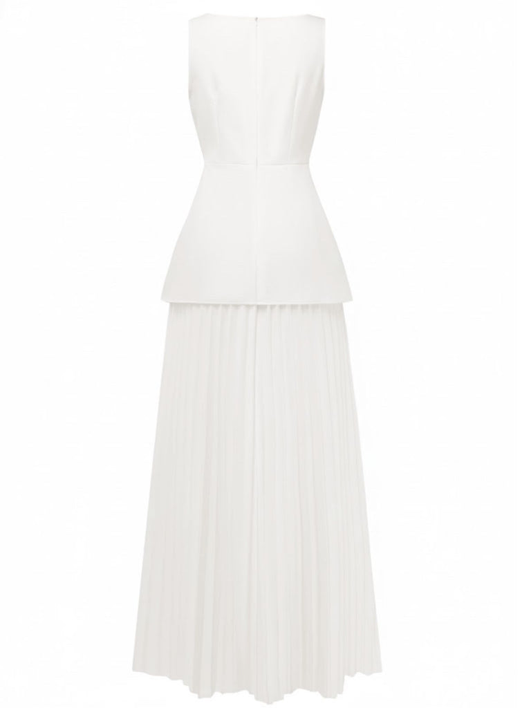 2PCS 1930s Sleeveless Boat Neck Knit Top & Pleated Maxi Skirt