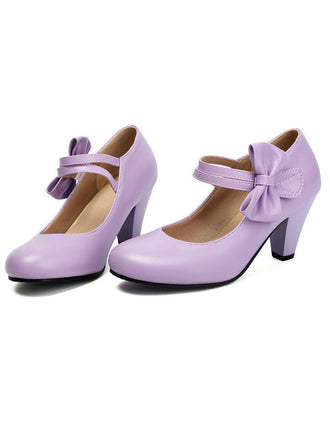 Vintage Bow Strap Solid Leather High Heel Shoes