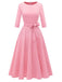 1940s Solid Fit Bow 3/4 Sleeves Swing Dress
