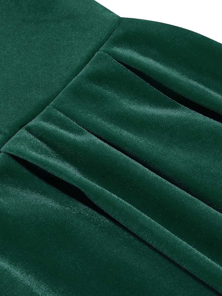 1950s Christmas Velvet Square Neck Long Sleeve Dress