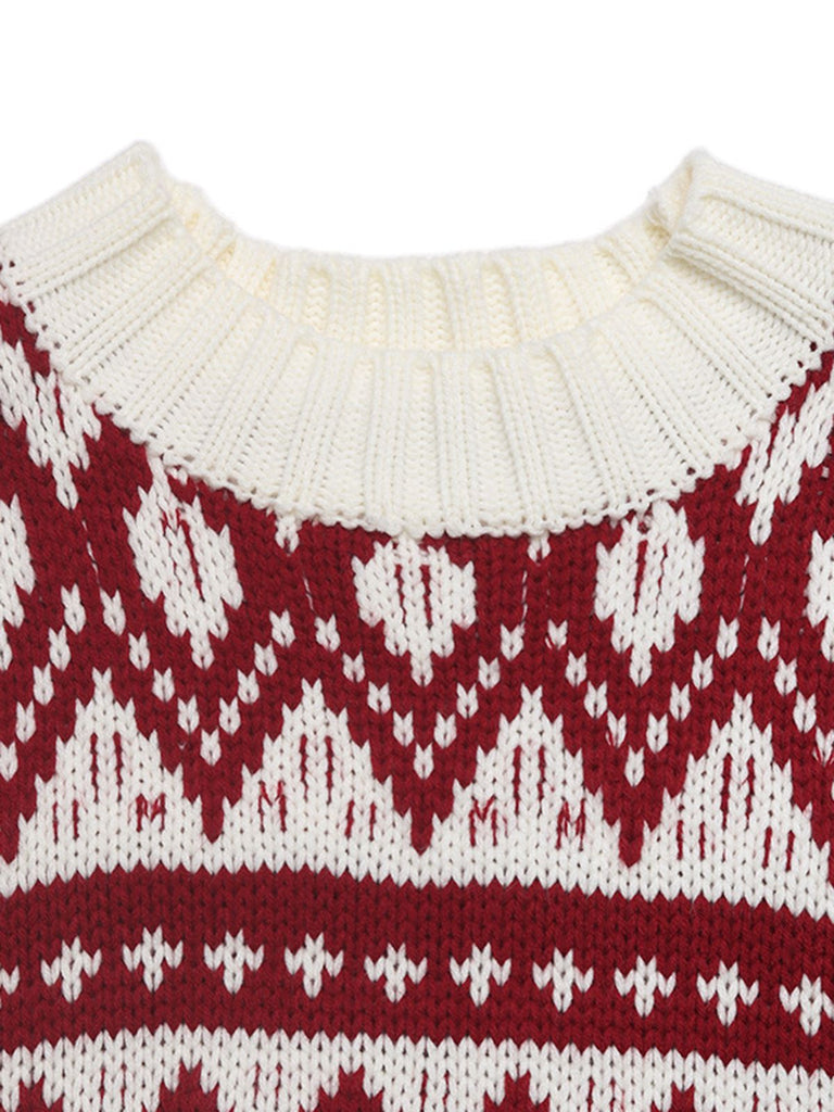 Red & White 1950s Christmas Fair Isle Knit Sweater