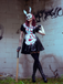 Black 1950s Halloween Patent Bloody Maid Dress