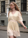 1970s Solid Lace Patchwork Batwing Sleeve V-Neck Dress