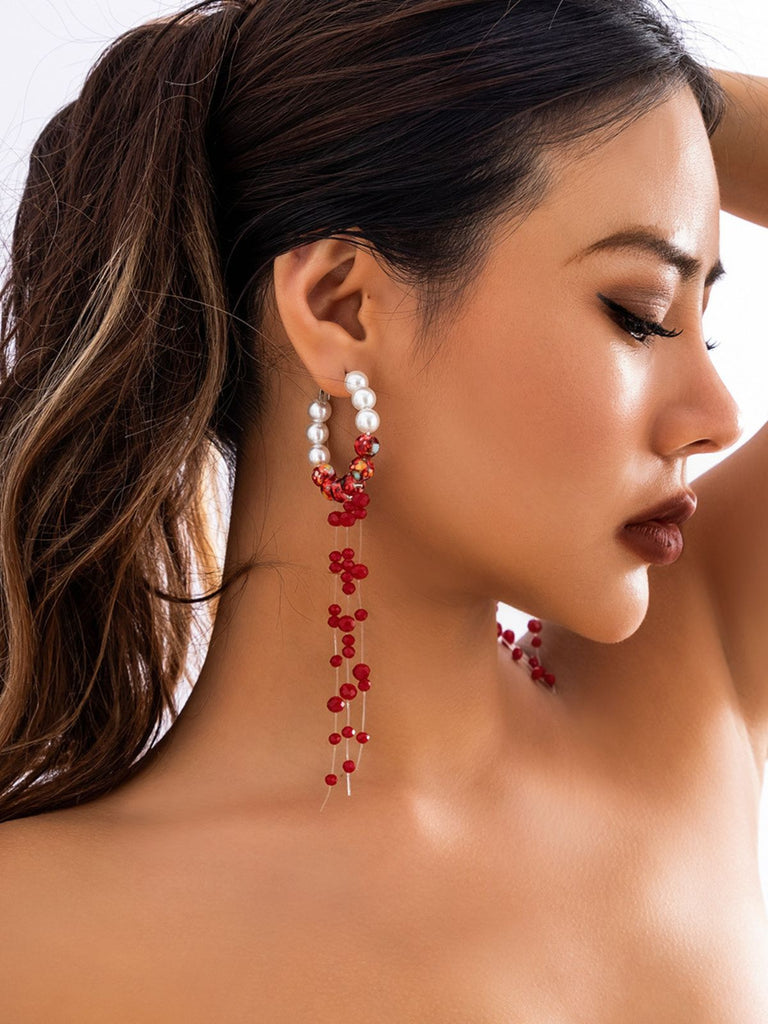 Gothic Blood Pearl Tassel Earrings