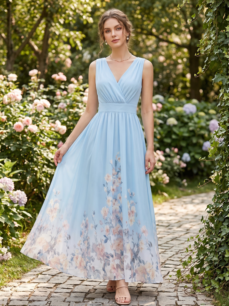 [Pre-Sale] 1940s Floral V-Neck Sleeveless Midi Dress
