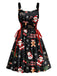 Black 1950s Christmas Print Lace-Up Dress