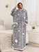 Gray 1970s Glow-In-Dark Star-Print Hooded Fleece Robe
