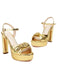 Metallic Snake Print Chunky High Heel Sandals