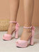 Pink Faux Suede Bow High Block Heel Shoes