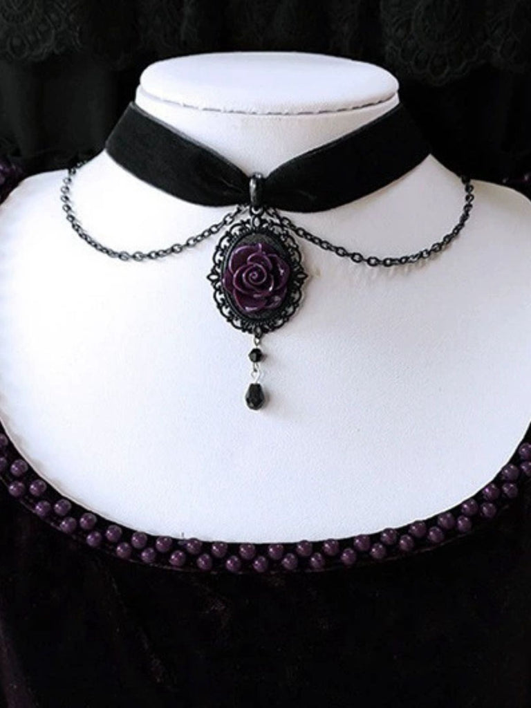 Vintage Dark Rose Victorian Gothic Necklace