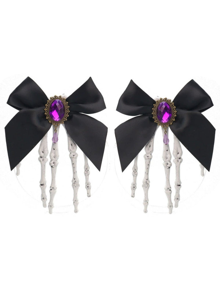 Black Gothic Bow Skeleton Hand Hair Clip