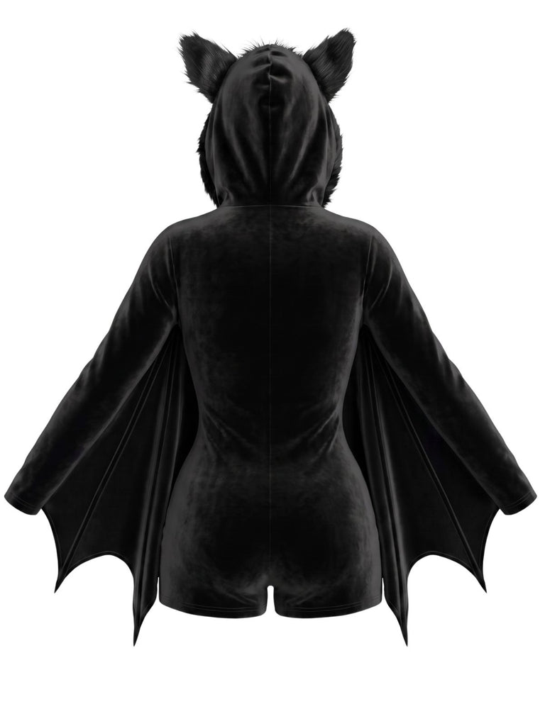 [Pre-Sale] Purple 1960s Halloween Bat Wing Hooded Velvet Romper