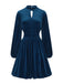 1940s Velvet Cutout Pleated Lantern Sleeve Dress