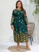 [Plus Size] Green 1930s Floral Long Sleeve Belted Dress