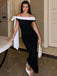 1930s Solid Off-Shoulder Tie Bodycon Maxi Dress