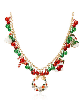 Christmas Bells Candy Cane Wreath Pendants Necklace
