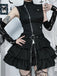 Black 1980s Steampunk Solid Zipper Belted Dress