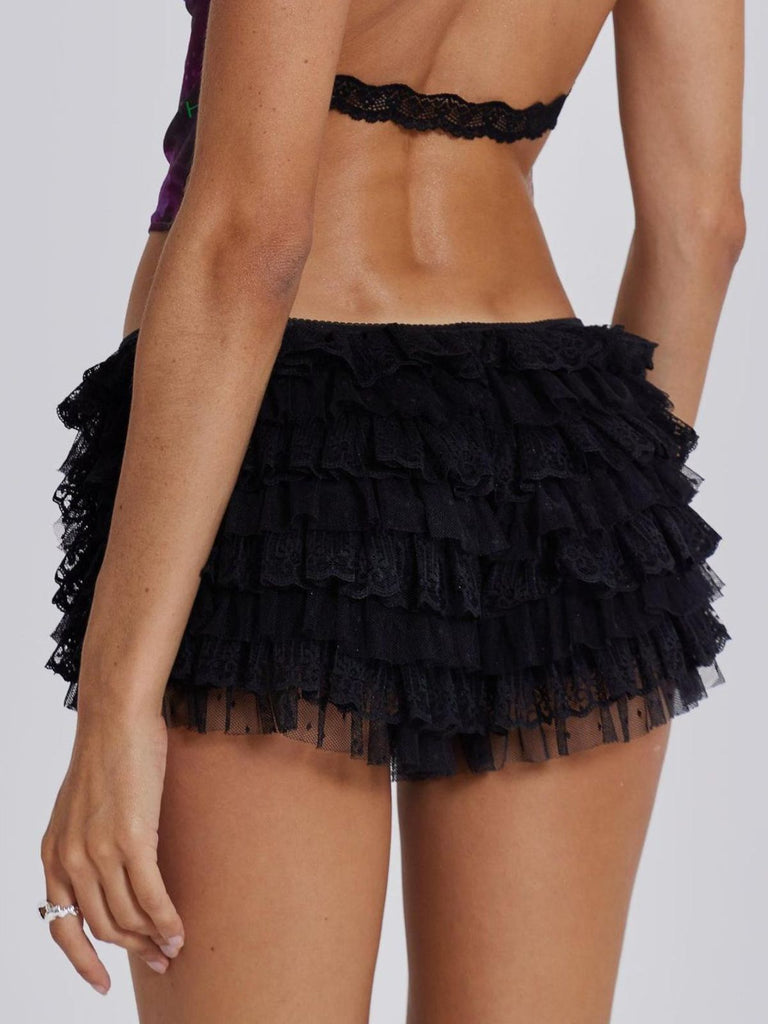 1980s Multi-Layered Lace Ruffled Low-Rise Shorts
