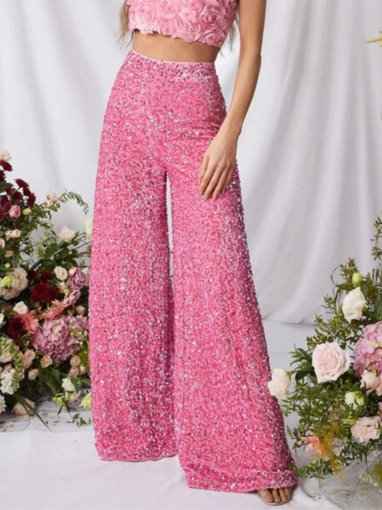 1970s Solid Sequined Disco Wide Leg Pants