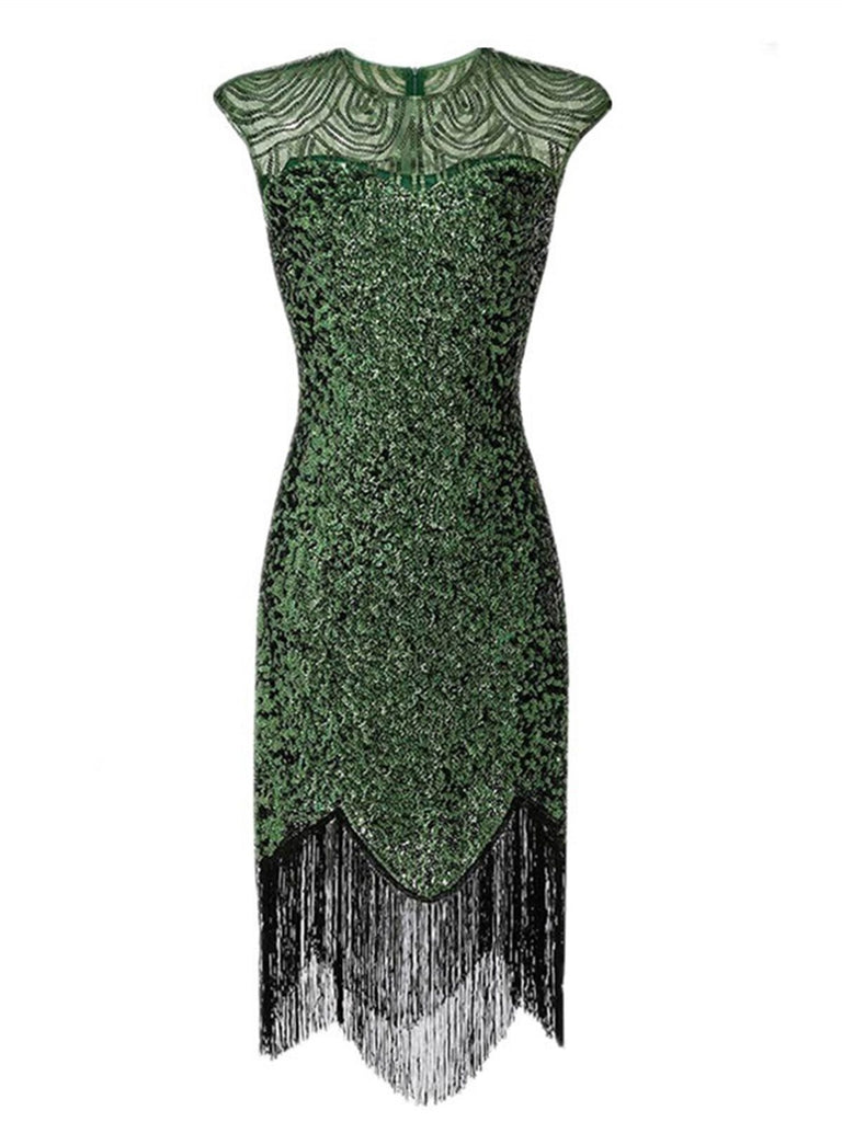 1920s Sequin Beads Fringed Evening Dress