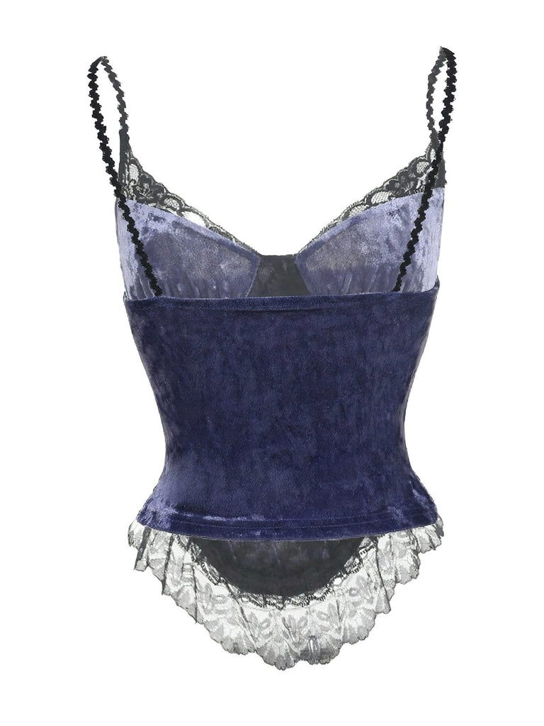 Purple 1980s Gothic Cross Velvet Lace Camisole