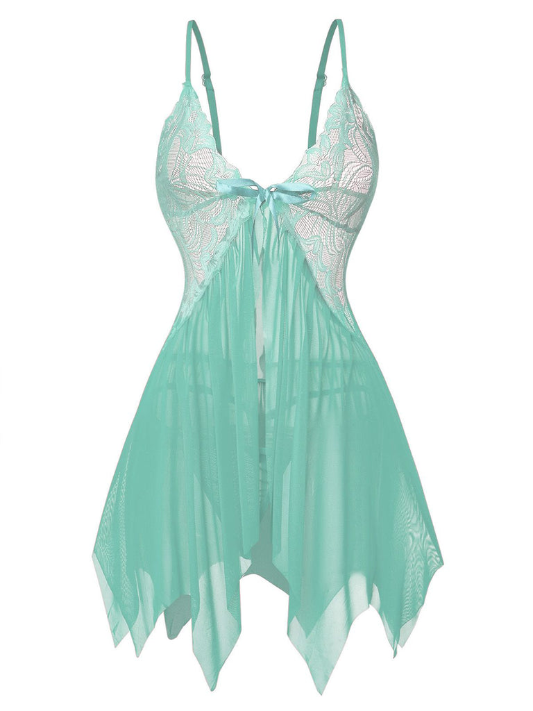 1980s Lace Satin Ribbon Babydoll Lingerie Set