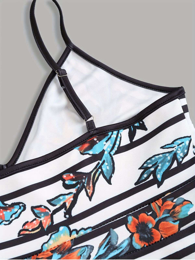 [Plus Size] Multicolor 1950s Floral Spaghetti Straps Dress