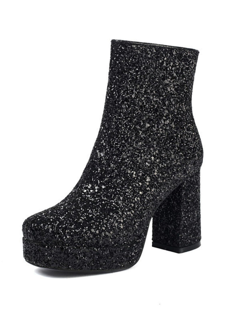 Gold Glitter Platform Ankle Block Heel Boots