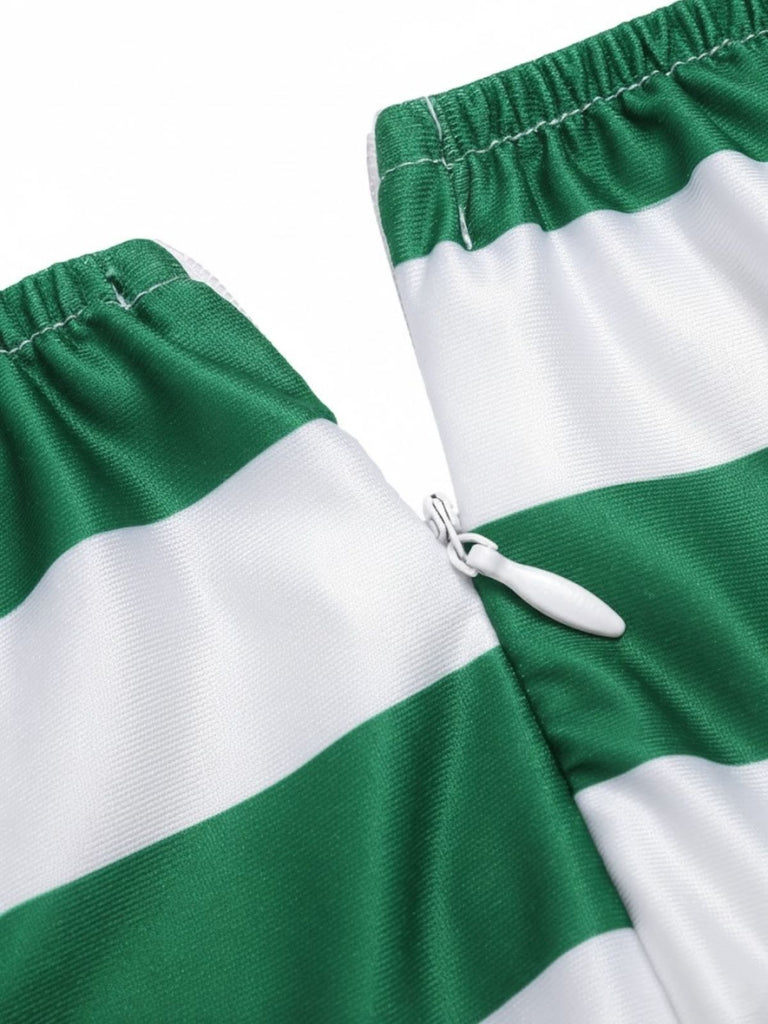 [Pre-Sale] Green 1960s Off-Shoulder Stripes Jumpsuit