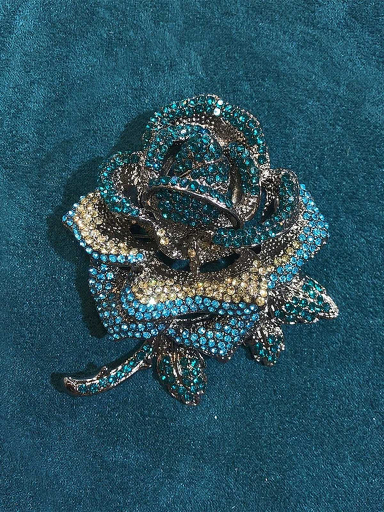 Vintage Rhinestones Rose Brooch