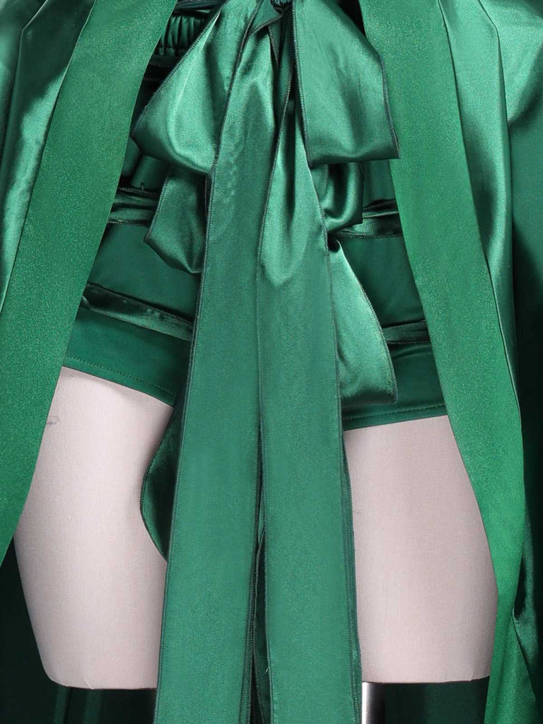 Green 1950s Wednesday Addams Inspired Satin Costume Set