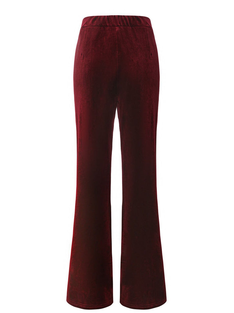 1940s Velvet High-Waist Solid Flare Pants