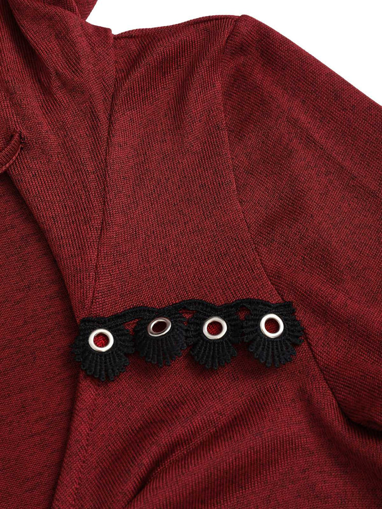 Red 1980s Asymmetrical Hem Gothic Hooded Jacket