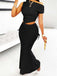 2PCS Solid 1930s One Shoulder Top & Mermaid Skirt