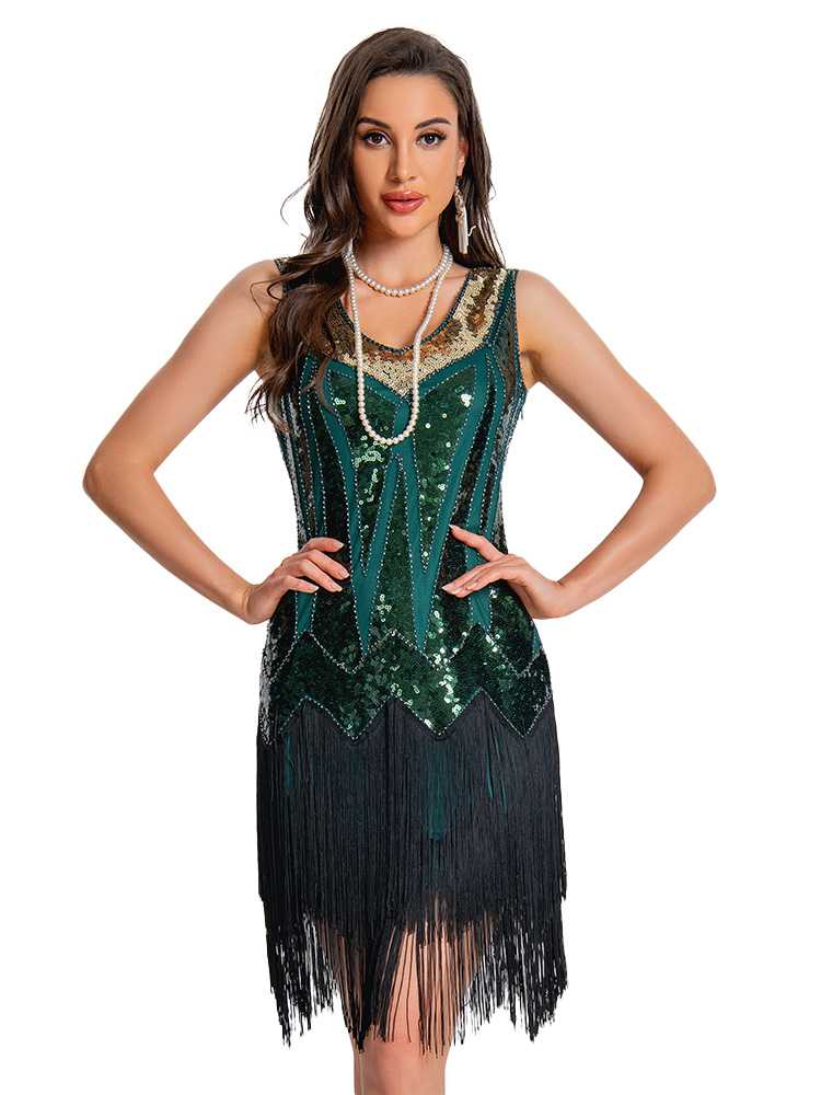 1920s Sequin Flapper Dress with Fringe Hem