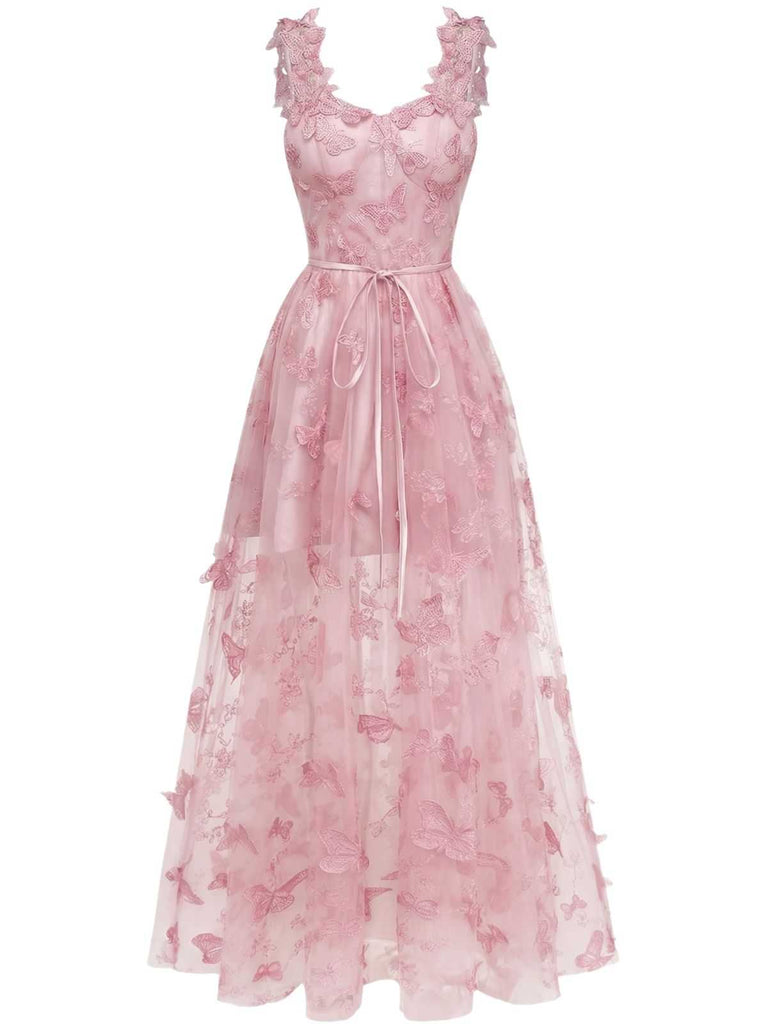 1930s Spaghetti Strap 3D Butterflies Mesh Maxi Dress