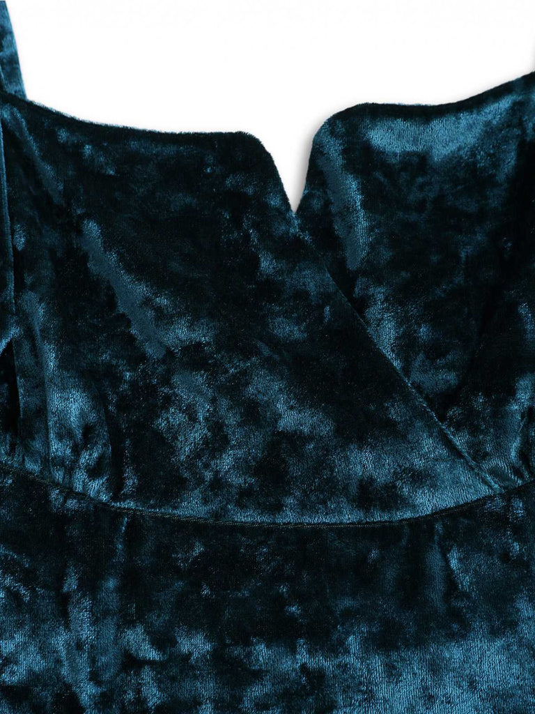 [Plus Size] 1950s Buckle Strap Velvet Sleeveless Dress