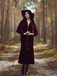 Red 1930s Velvet Pearl Lantern Sleeve Mermaid Dress
