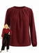 [Plus Size] Burgundy 1940s Pleated Long Sleeve Blouse