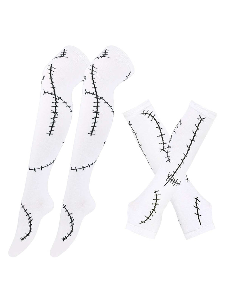 Halloween Stitched Print Fingerless Gloves & Socks