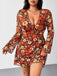 [Plus Size] Orange 1960s V-Neck Floral Dress